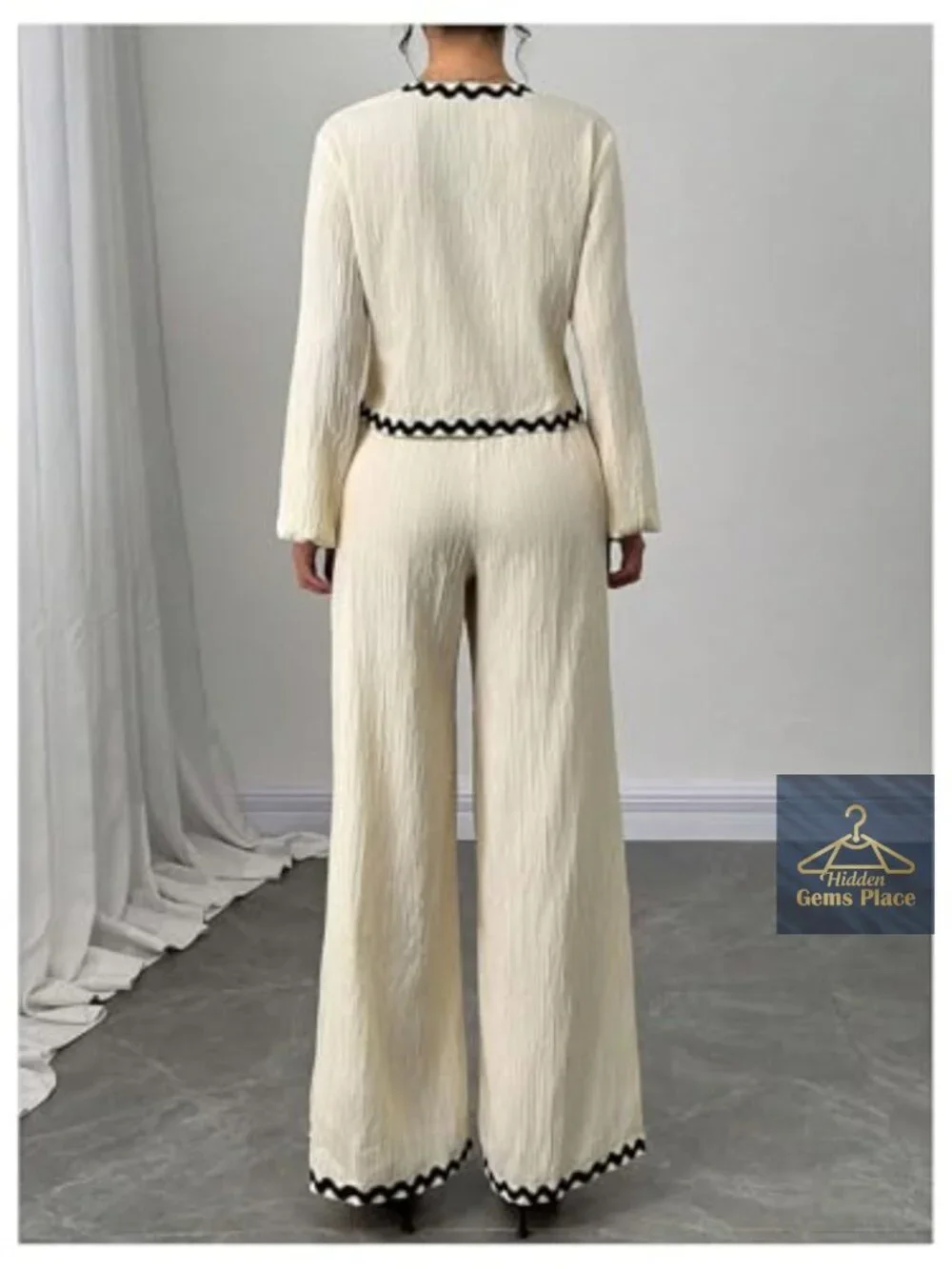 Long Sleeve Tie Front Top & Wide Leg Palazzo Pants Lounge Set - Picture 3 of 5